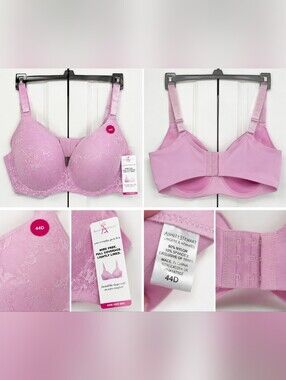 Ashley Stewart Wire Free Bra 44D Pink Lace Full Coverage Lightly Lined Comfort